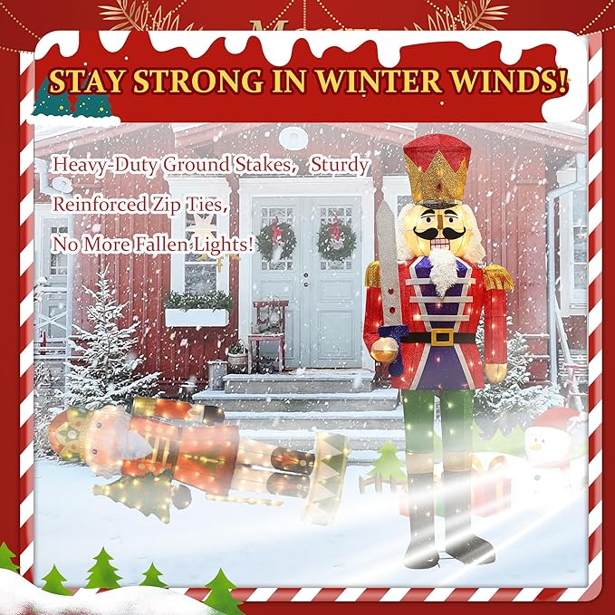61Inch Nutcracker Christmas Decor Outdoor with LEDs 5 Feet Lighted Large Nutcracker Lighted Christmas Decorations Outdoor with Stakes & Zip Ties for Xmas Yard, Porch, Lawn-Ruum Studio Home