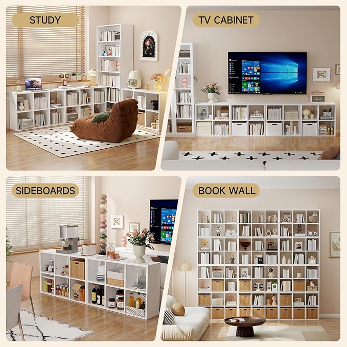 6 Cube Storage Organizer, Black Bookshelf with Storage, 2 Tier Storage Cubes,Freestanding Storage Organizer with Shelves for Living Room, Study-Ruum Studio Home