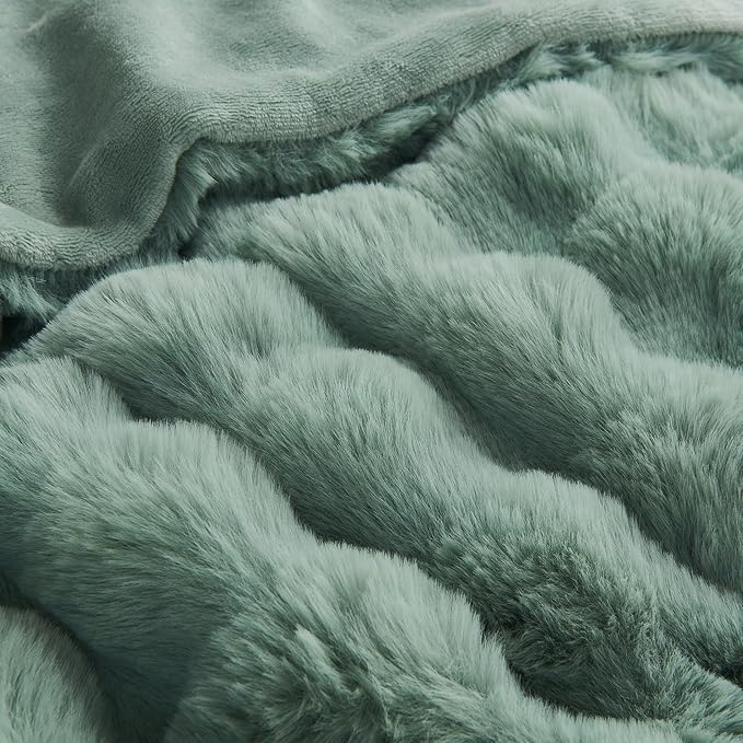 Lotus Karen Faux Fur Throw Blanket Sage Green - Big Bubble Rabbit Fluff Blanket for Couch Bed Sofa,Softest Fluffy Fuzzy Cozy Blanket,Plush Thick Furry Shaggy Warm Blankets for Women,108x90 Inches-Ruum Studio Home