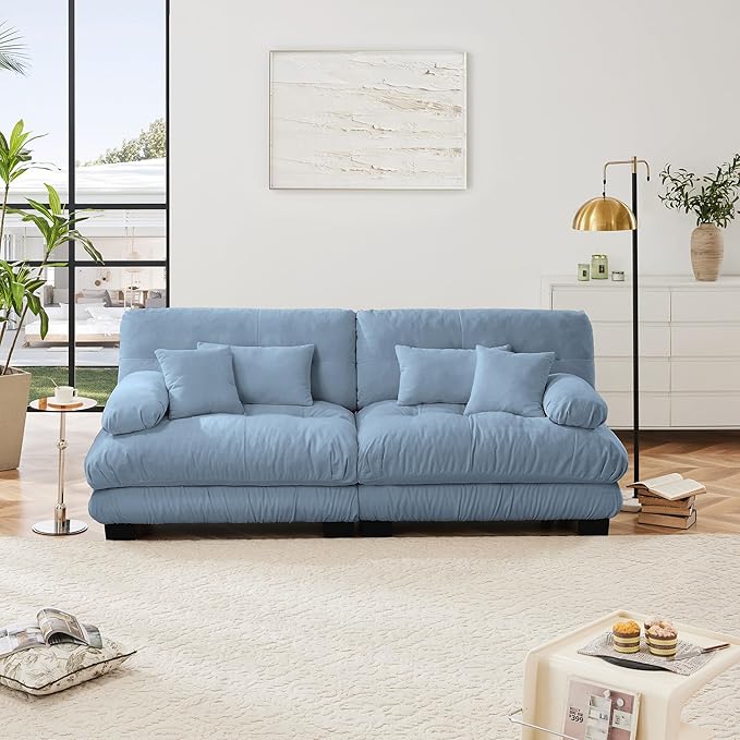 Modular Sectional Sofa, Comfy Cloud Couch Oversized Loveseat, Sectional Couches for Living Room, Modern Chenille Couch for Bedroom, Sleeper Deep Seat Sofa with Throw Pillows, Blue-Ruum Studio Home