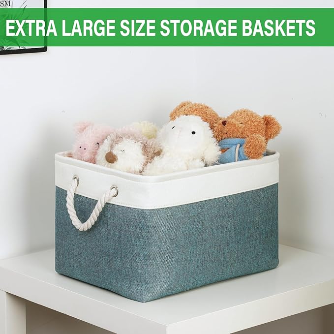 Bidtakay Fabric Storage Baskets for Shelves 3 Pack Large Storage Bins for Organizing Linen Collapsible Organizer for Closet-Deep Green-Ruum Studio Home