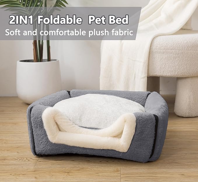 Cat Bed for Indoor Cats，Foldable cat cave，Anti-Slip & Water-Resistant Bottom，cat Houses for Indoor Cats or Small Dogs, Kitten Tent, Rabbit Bed，2 in 1 pet Bed (Dark Grey)-Ruum Studio Home