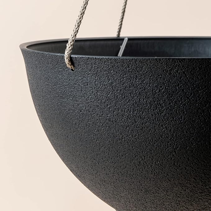 LA JOLIE MUSE Hanging Planters for Outdoor Plants, Large Hanging Planter with Drain Holes, Black Hanging Flower Pots (13.2 Inch, Set of 2)-Ruum Studio Home