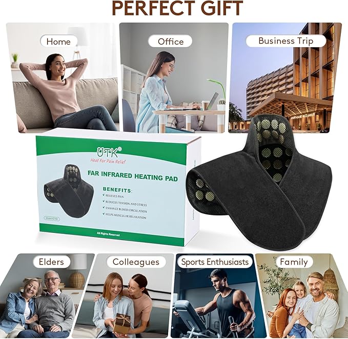 UTK Far Infrared Heating Pads for Neck and Shoulders and Back, Hot to 159℉, Gift for Women, FSA-HSA Eligible Neck and Shoulder Heating Pad with 84 Natural Jade, 24 Timers & Auto Shut Off (23 * 18'')-Ruum Studio Home