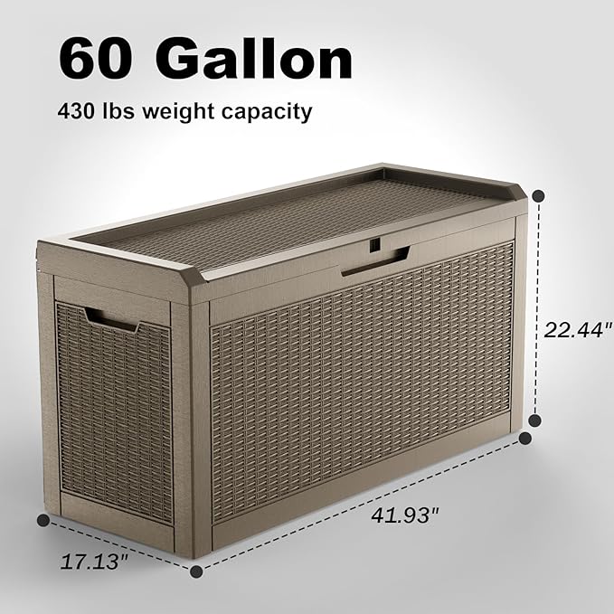 60 Gallon Deck Box Large Outdoor Storage for Patio Furniture,Outdoor Cushions,Garden Tools and Pool Supplies,Waterproof,Resin,Lockable(Grey)-Ruum Studio Home
