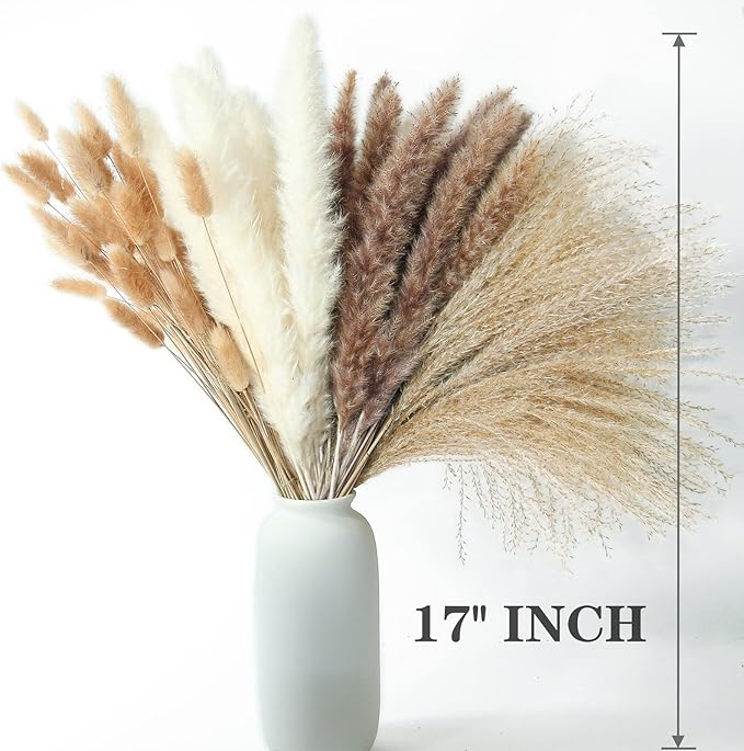 300 PCS Dried Flower Bouquet – Pampas Grass, Floral Decor for Home, Wedding, and Boho Style | Perfect for Vases, Fall, Spring, Summer, and Winter Arrangements-Ruum Studio Home