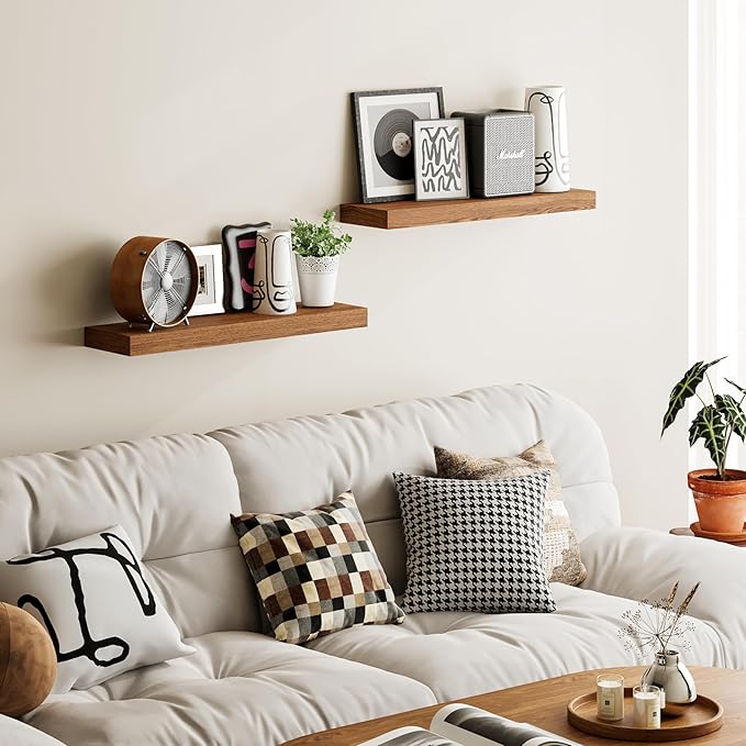BAMEOS 24x6 Wall Shelf, 2-Shelf Modern Oak Floating Shelf Set for Bedroom, Bathroom, Kitchen Storage-Ruum Studio Home
