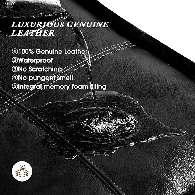 Leather Ottoman,Handmade Stuffed Square Ottoman,Genuine Leather Pouf, Foot Rest Pouf,Comfortable Soft Seating for Living Room & Bedroom (Black, Square)-Ruum Studio Home