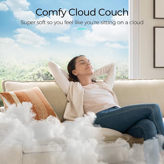 LINSY HOME Sectional Sleeper Sofa - 90'' Modular Cloud Couch Oversized Corduroy Sofa Bed with Movable Ottoman Soft Modern Comfy Couch Set for Living Room Apartment Office, Beige-Ruum Studio Home