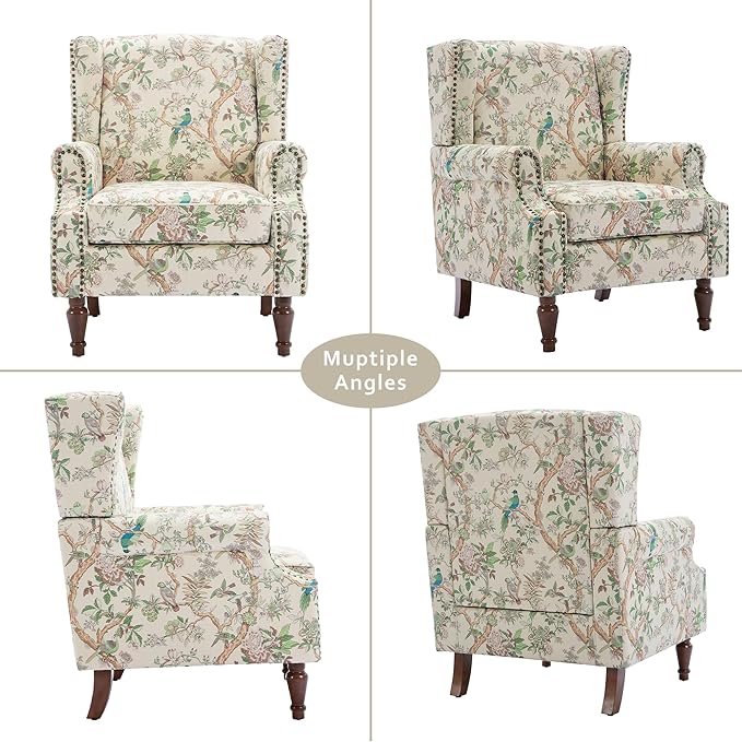 Lumibee High Back Accent Chair, Armchair in Fabric,Comfy Upholstered Wingback Single Sofa Reading Chair with Solid Wood Legs for Living Room,Bedroom,Office-Bird-Ruum Studio Home