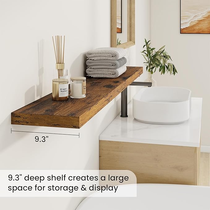 Fun Memories 55 Inch Fireplace Mantel Shelf -Long Floating Shelves, Deep Wall Mounted Farmhouse Display Shelves with Invisible Heavy Duty Metal Bracket, Brown, 2 Pack-Ruum Studio Home