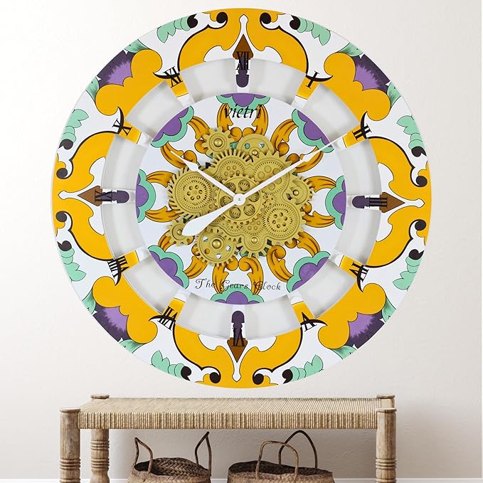 The Gears Clock Wall Clock Italy Collection with Moving Gears (Vietri, 36 inch Round)-Ruum Studio Home
