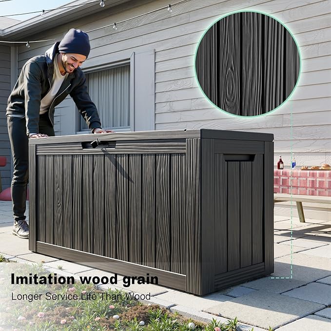 Vixzen 80 Gallon Resin Deck Box, Lockable Outdoor Storage Box for Patio Cushions Storage Furniture,Garden Tools, Pool Supplies, Weatherproof and UV Resistant,Black-Ruum Studio Home
