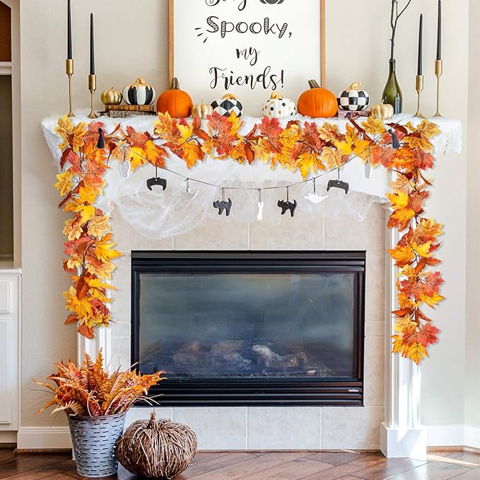 Lvydec 2 Pack Maple Leaves Fall Garland Clearance - 5.8ft/Strand Artificial Fall Foliage Garland Colorful Autumn Decoration for Home Wedding Party Thanksgiving-Ruum Studio Home