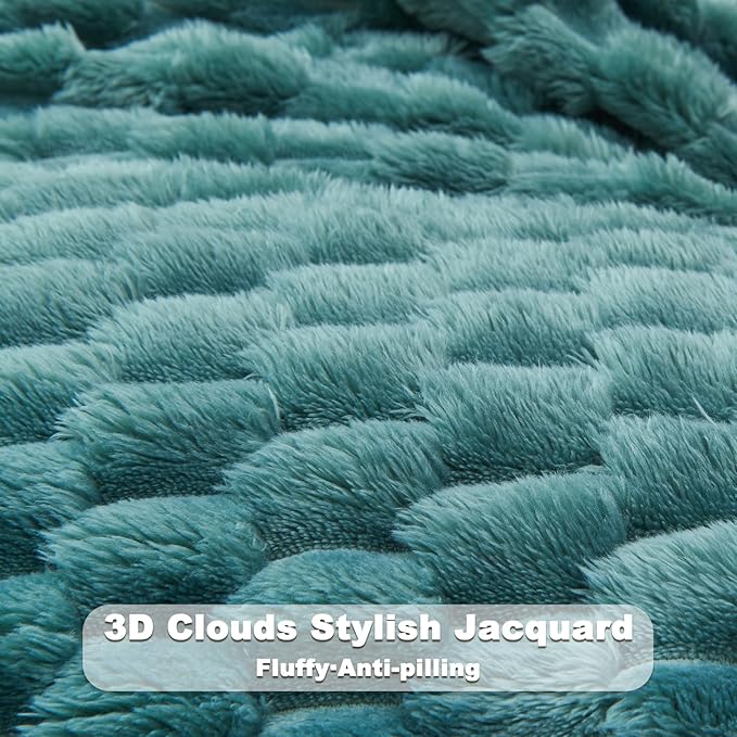 NEWCOSPLAY Super Soft King Blanket Light Teal Premium Silky Flannel Fleece 3D Clouds Stylish Jacquard Lightweight Bed Blanket All Season Use 350GSM (Light Teal, King(90"x110"))-Ruum Studio Home
