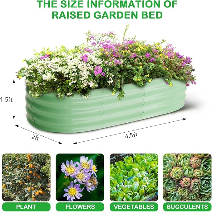 2 Pcs 4.5x2x1.5ft Oval Raised Garden Bed,Galvanized Raised Beds,Open-Ended Base Metal Raised Planter Beds,Garden Bed Outdoor,Planter Raised Boxes for Vegetables,Flowers,Tool-Free Asse,Green-Ruum Studio Home