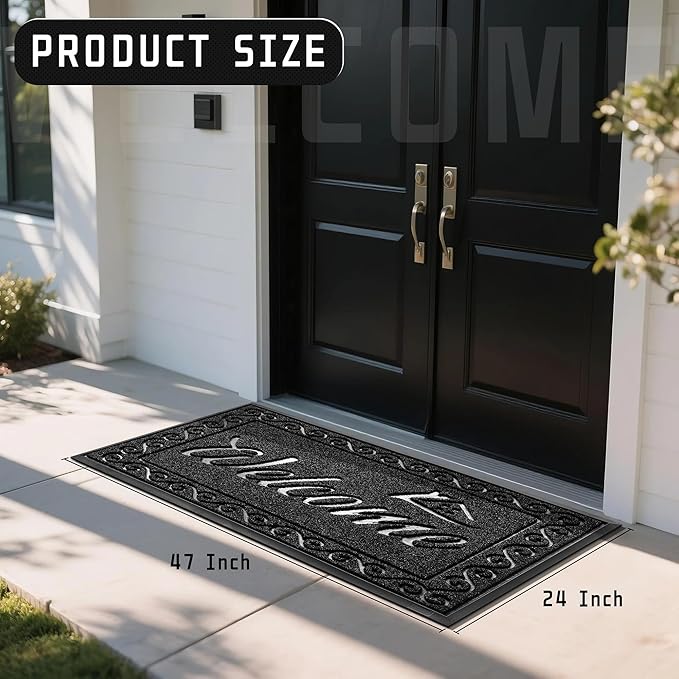 Yimobra Welcome Mat, Heavy Duty Sturdy Door Mats for Home Entrance Outdoor Indoor, Front Doormat for Outside Patio Floor Entry Porch Garage Office, Waterproof, Low Profile, 47 x 24, Black-Ruum Studio Home