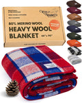 Woolly Mammoth Woolen Company Merino Wool Camping Blanket - 66 × 90 in, Red/White & Blue Plaid - 80% Merino Wool Heavyweight Outdoor Throw Blanket - Insulating for Picnic & Travel-Ruum Studio Home