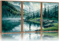 Tinonedraw Large Nature Forest Framed Canvas Wall Art Set, Boho Mountains Calming Lake Wall Decor, Green Pine Trees Artwork, Northern Wilderness Art Painting for Living Room Bedroom Office 16"x24"x3-Ruum Studio Home
