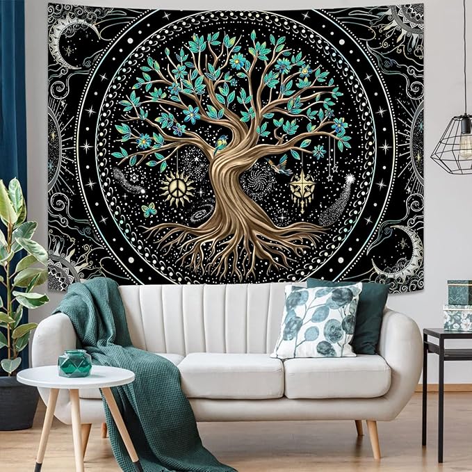 Lunerfex Tree of Life Tapastry Butterfly Moon Tapastry Flower Green Tree Tapestries Mandala Wall Hanging for Bedroom and Living Room Decor 44×60 Inches-Ruum Studio Home