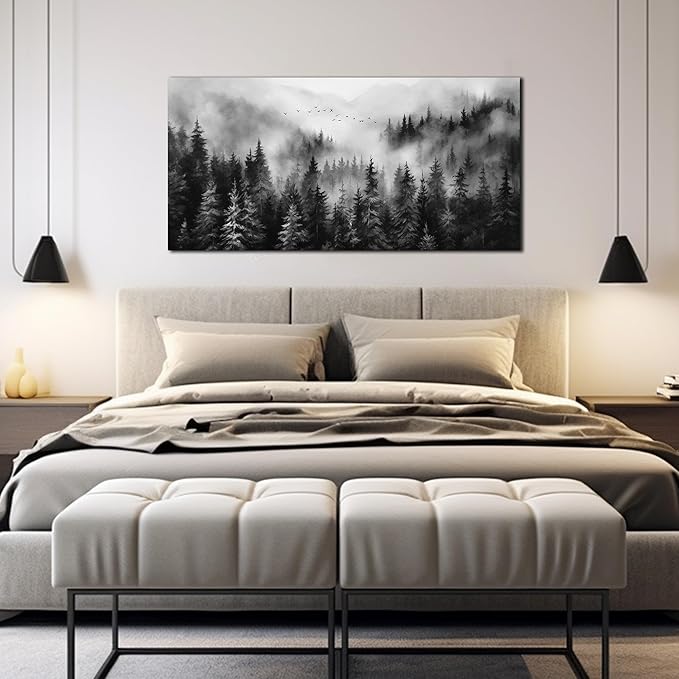 Black and White Canvas Wall Art for Office,Forest Wall Art for Bedroom Above Bed 24 x 48 Inch-Ruum Studio Home