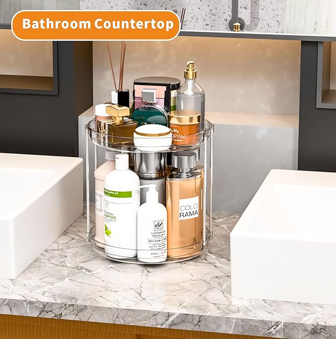 2 Tier Lazy Susan Turntable for Cabinet,Countertop,Pantry,9.5"W Spinning Seasoning Organizer,Double Rotating Kitchen Spice Rack Organizer and Condiments,Medicine,Vitamin Bottle Organizer Carousels,1Pc-Ruum Studio Home