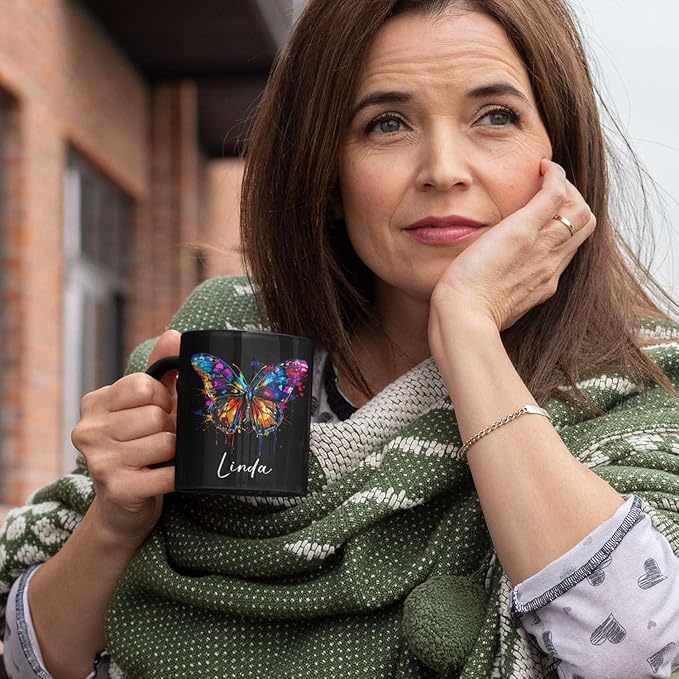Customized Butterfly Mug, Themed Coffee Cup, Gift For Men Women, Personalized Name Butterfly Black Mug, Ceramic Cup 11oz 15oz, Lover Mug-Ruum Studio Home