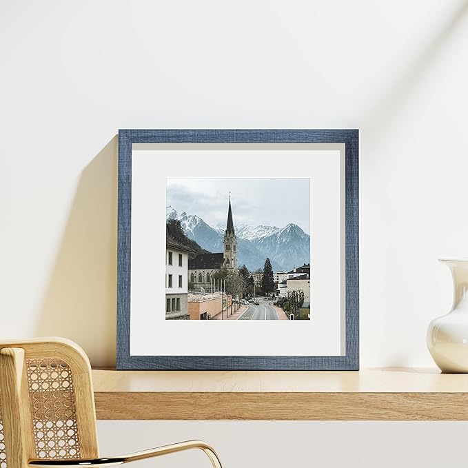 Vittanly 12x12 Picture Frames Set of 9, Shatter Resistant Plexiglass, Display 8x8 Pictures with Mat or 12x12 without Mat, Photo Frames for Wall Mount, Engineered Wood, Navy-Ruum Studio Home