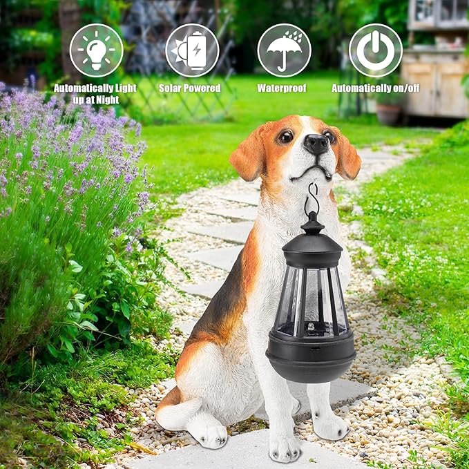 Solar Dog Statue Outdoor Decor - Beagle Dog Statue With Solar Lights for Patio, Lawn & Garden, Housewarming Gift-Ruum Studio Home