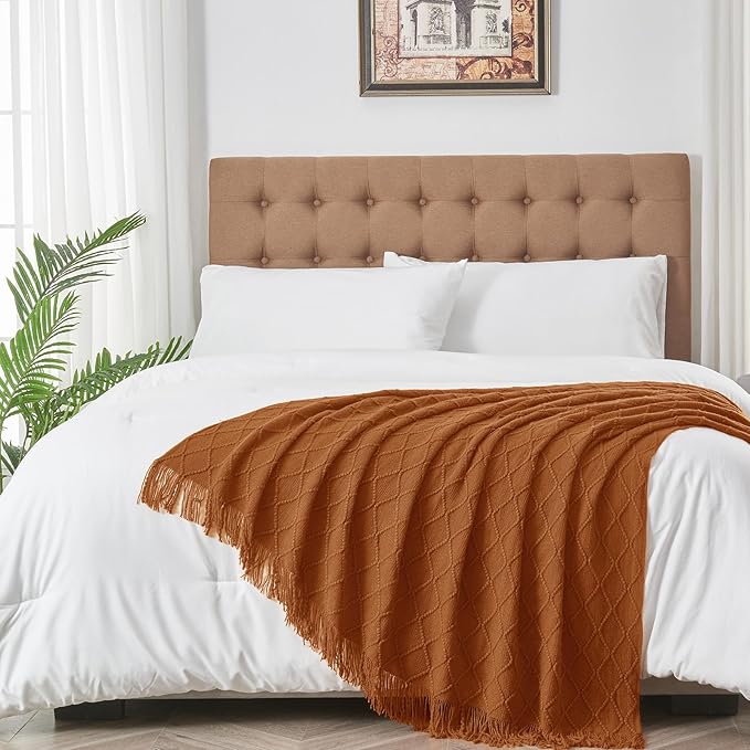 inhand Knitted Throw Blanket for Couch and Bed, Soft Living Room Home Decor Knitted Blanket with Tassel, Outdoor Lightweight Breathable Summer Blanket, Farmhouse Warm Woven Decorative, 50"x60"-Ruum Studio Home