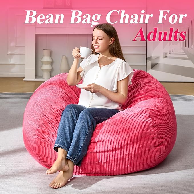 3.5FT Bean Bag Chairs Teardrop Bean Bag Chair for Adults Beanbag Chair with Memory Foam Filled Machine Washable Cover for Living Room, Bedroom (Large,Pink)-Ruum Studio Home