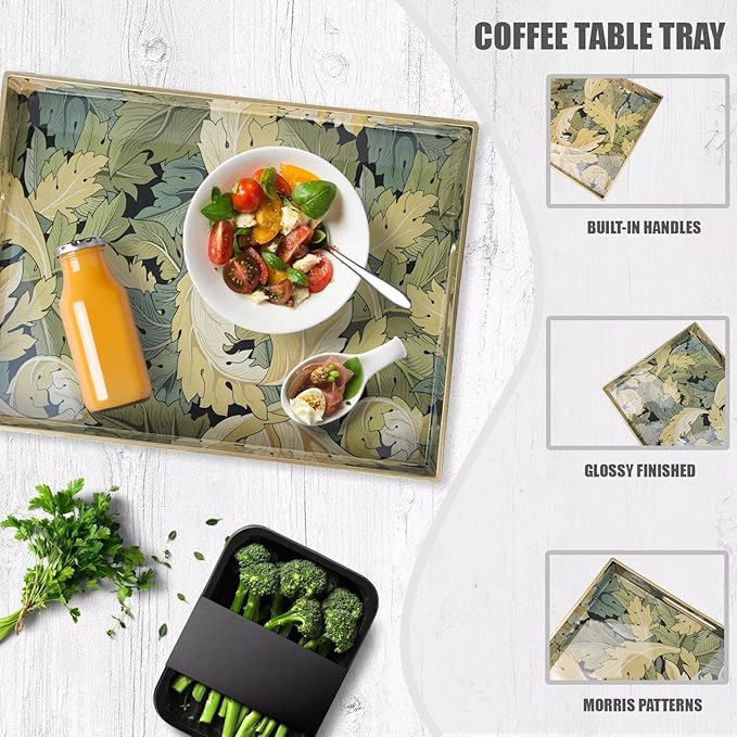Spsyrine Serving Tray with Handles, Plastic Decorative Tray for Coffee Table, Living Room, Home Decor, Acanthus-Ruum Studio Home
