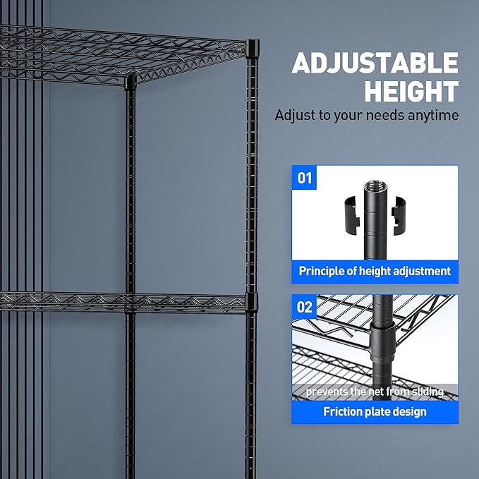 Rengue 4-Tier Wire Shelving with Wheels, 60"x 24"x72" Metal Storage Shelves, Heavy Duty Garage Storage Shelves, Chrome 2400LBS Capacity Wire Shelf Rack for Restaurant, Garage, Pantry, Black-Ruum Studio Home
