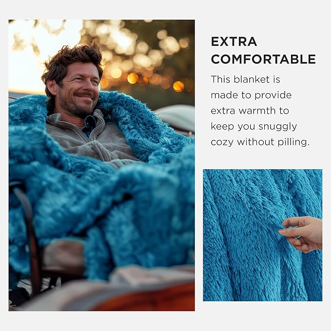 Bedsure GentleSoft Fluffy Bright Blue Blankets Queen Size for Bed, Thick Sherpa Faux Fur Fleece Fuzzy Plush Winter Warm Soft Queen Blankets, Bedroom Decor Blue Cozy Gifts for Women Men, 90x90-Ruum Studio Home