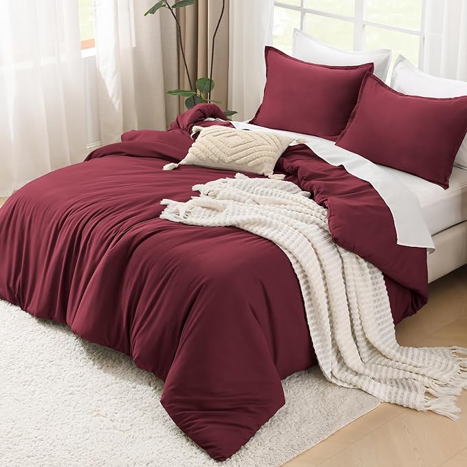 Litanika Burgundy Red Comforter Set King Size, 3 Pieces Lightweight Solid Bedding Comforter Set, All Season Fluffy Bed Set (104x90In Comforter & 2 Pillowcases)-Ruum Studio Home