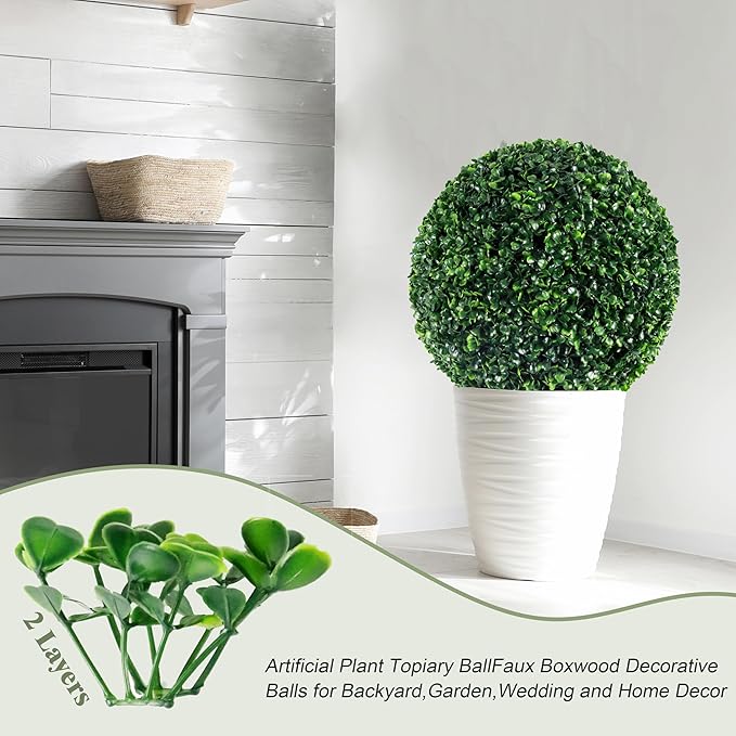 Ogrmar 2 PCS 17.7 inch 2 Layers Artificial Plant Topiary Ball Faux Boxwood Decorative Balls for Backyard, Balcony,Garden, Wedding and Home Décor (17.7 Inch)-Ruum Studio Home