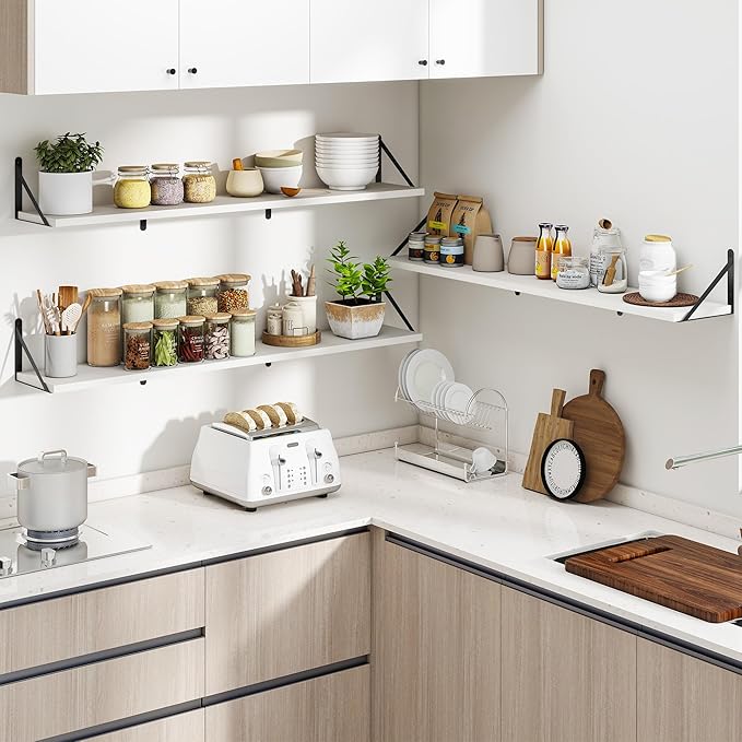 Heimlove 48 Inch Large Floating Bookshelves Set of 3,White Wall Mounted Bookshelves,Heavy Duty Wooden Shelves for Living Room,Bedroom,Kitchen,Laundry Room Storage & Decor-Ruum Studio Home