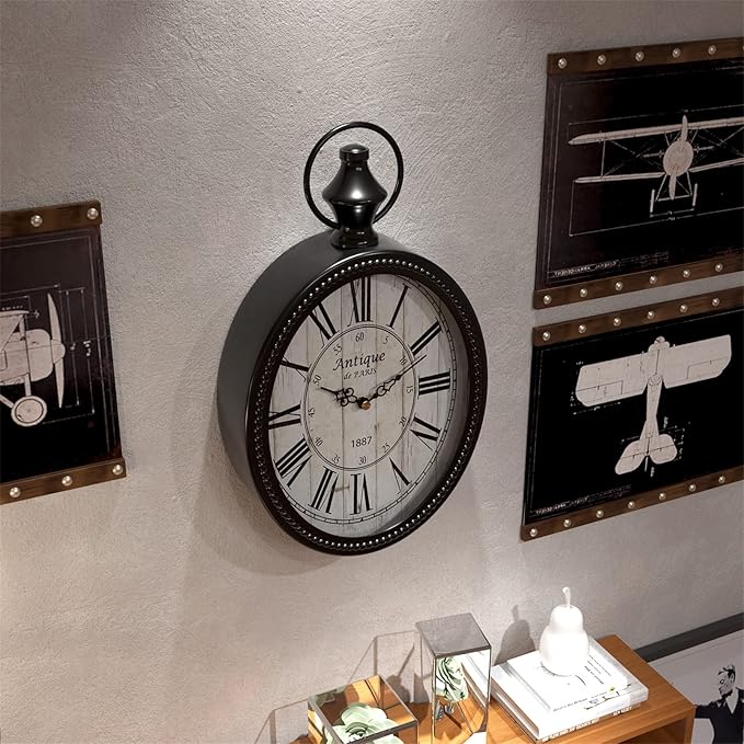 Menterry Small Retro Oval Wall Clock, Antique Old Design, Black Vintage Style, Battery Operated Silent Decor Wall Clocks for Kitchen,Bedroom,Farmhouse,Bathroom (11.2" H x 6.7" W)-Ruum Studio Home