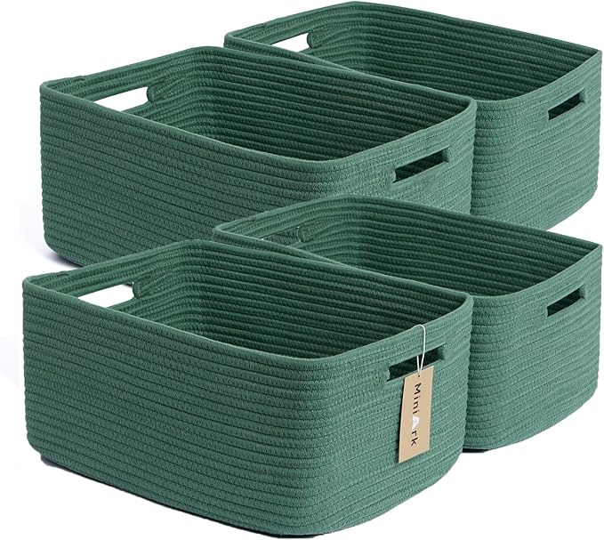 Large Storage Baskets for Organizing, Closet Shelf Baskets for Clothes Blanket Towels, Baby Nursery, Toy Bins Box, Woven Rope Baskets, 17 x 13 x 7.5”, 4 Packs Green-Ruum Studio Home