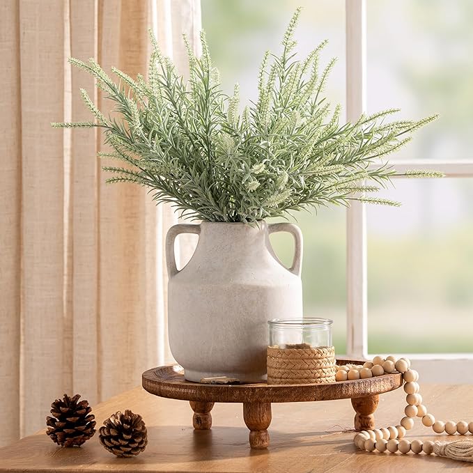 Mitt&Ditt Ceramic Flower Vase with Handles, 8 inch Tall Off-White Vase, Decorative Terracotta Vases, Farmhouse Rustic Pottery Vases for Home Decor, Living Room, Table-Ruum Studio Home
