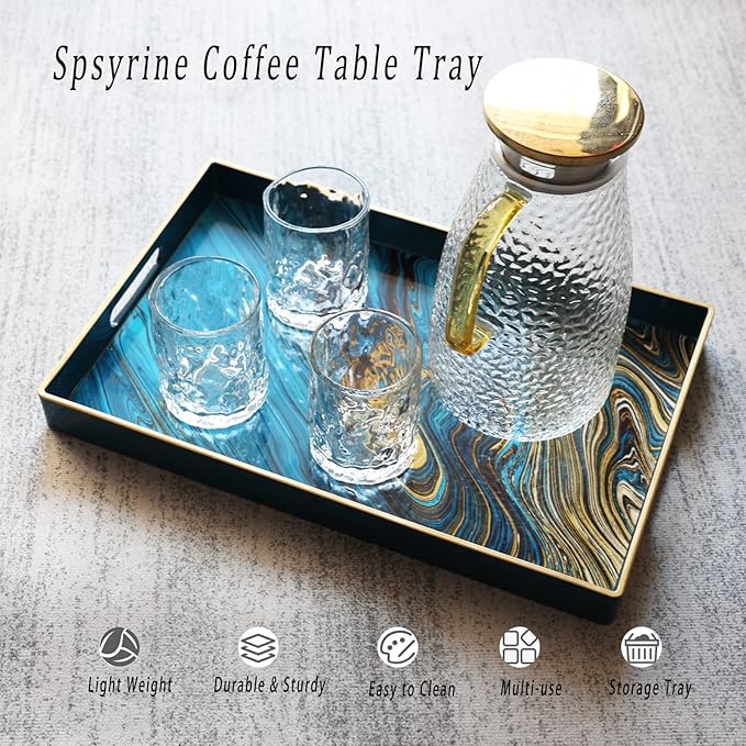 Spsyrine Serving Tray, Marble Decorative Tray Plastic Rectangular Coffee Table Tray for Living Room, Storage, Kitchen, Ottoman, Bathroom Decor. 15.6” X 10.2" LJRE-Ruum Studio Home