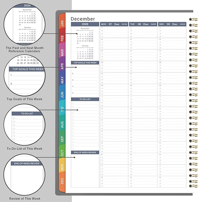 2026 Weekly Appointment Book - Appointment Book 2026, Jan 2026 - Dec 2026, Daily/Hourly Planner with Tabs, 15 Minutes, 8.26"x 11.4", Wirebound - Grey-Ruum Studio Home