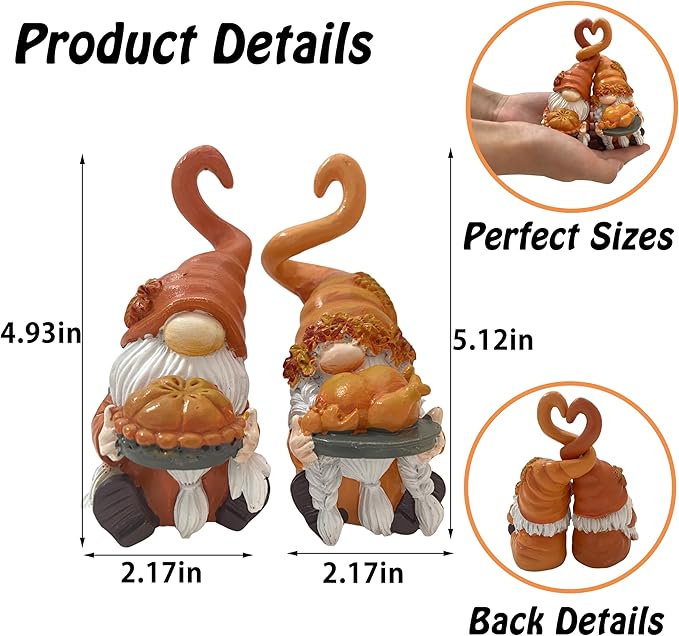 Fall Gnome Decor, Resin Thanksgiving Gnomes for Fall Decoration Indoor Home, Small Autumn Gnome Figurines with Pumpkin Pie and Turkey for Autumn Harvest-Ruum Studio Home