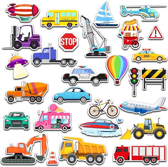 Window Clings Stickers for Kids Window Gel Clings Decals Thick Gel Clings Toddlers and Adults Classroom Home Nursery Airplane Birthday Party Supplies (City Transportation)-Ruum Studio Home