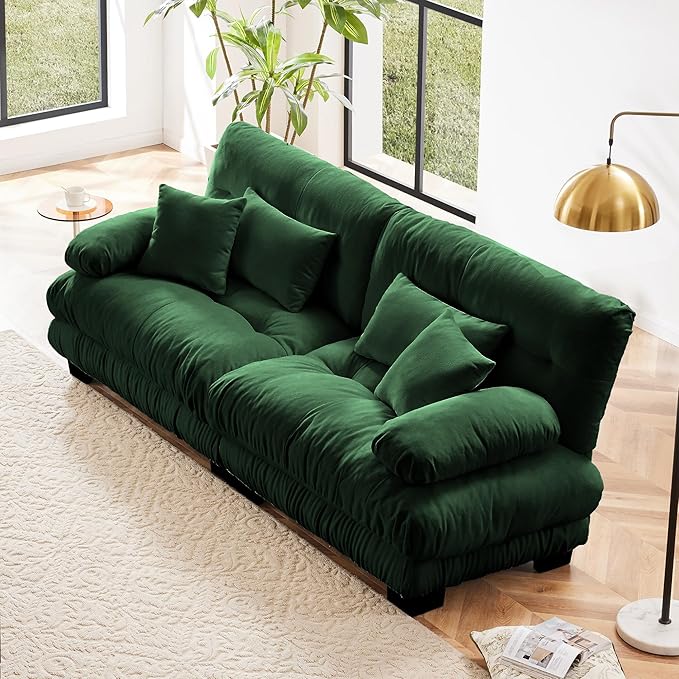 Modular Sectional Sofa, Comfy Cloud Couch Oversized Loveseat, Sectional Couches for Living Room, Modern Chenille Couch for Bedroom, Sleeper Deep Seat Sofa with Throw Pillows, Green-Ruum Studio Home
