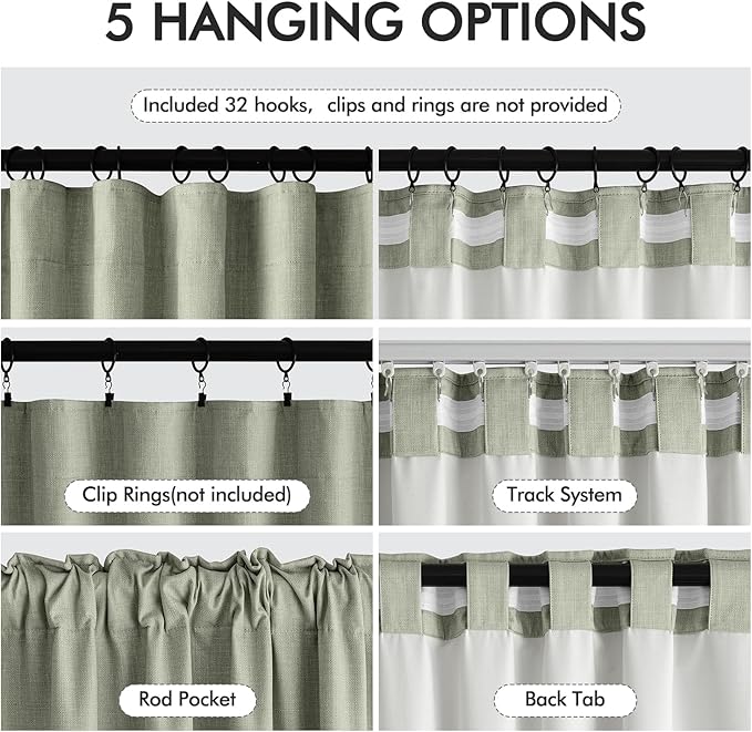 MIULEE 100% Blackout Curtains 84 Inch Long 2 Panels for Bedroom, Thick Luxury Faux Linen Black Out Curtain Room Darkening Back Tab Pleat Window Textured Drapes with Hooks for Living Room, Sage Green-Ruum Studio Home