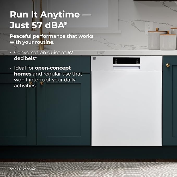 Kenmore 24" Built-in Stainless Steel Tub Dishwasher EasyFlex 3rd, SmartWash, UltraWash Plus, TurboDry, and MoreSpace Adjustable Rack, Energy Star Certified, White-Ruum Studio Home