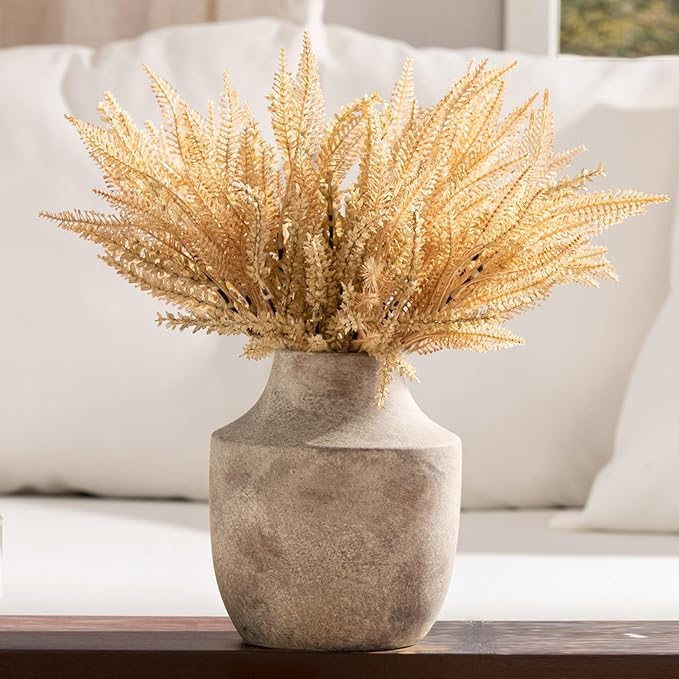Mitt&Ditt Ceramic Flower Vase, 7.5 inch Off-White Farmhouse Rustic Vase, Handcrafted Weathered Pottery Vases, Small Flower Terracotta Vases for Home Decor, Living Room, Table, Shelf-Ruum Studio Home