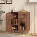 Mid Century Bar Cabinet with Wine Racks, Modern Liquor Cabinet with Slatted Doors for Dining Room, Living Room (Walnut Color)-Ruum Studio Home