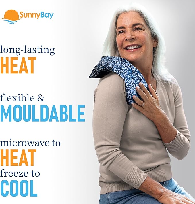 SunnyBay Small Microwave Heating Pad, Microwavable Versatile Cold/Heated Neck and Shoulder Wrap for Back Pain and More, Moist Heat Cotton-Fleece Pad with Flax Seed Filling, 6x11 in, Royal Flowers-Ruum Studio Home